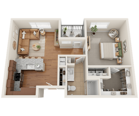 Floor plan for 1 bed, 1 bath, 712 sqft